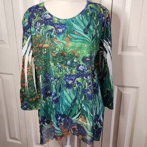 Source Unknown Floral Green and Blue Blouse